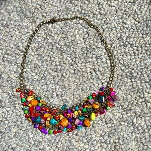 Gold chain necklace with colorful attached beading